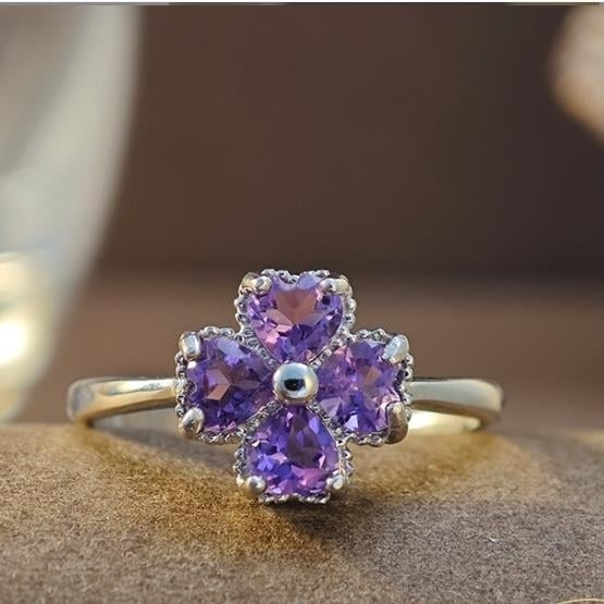 Clover amethyst ring gemstone ring 925 sterling silver ring Image 1