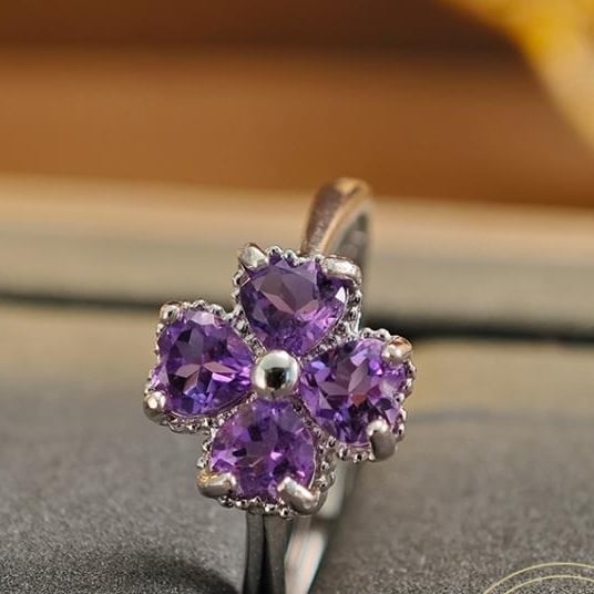 Clover amethyst ring gemstone ring 925 sterling silver ring Image 2