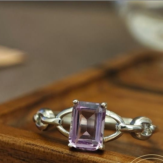 Natural amethyst ring set with 925 silver gemstone ring fashionable Image 1