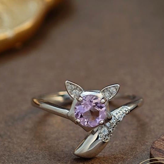 Natural amethyst ring inlaid with 925 silver fox ring female niche high-end light luxury Image 2