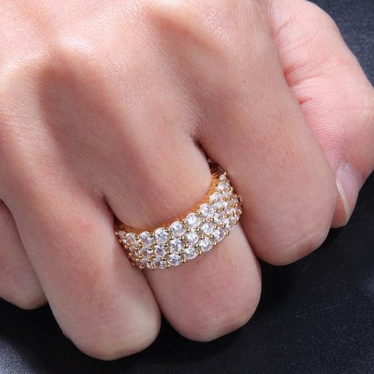 Mens and womens diamond studded 3-row zircon ring BlingBling fashion trend ring Image 2