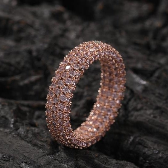 copper inlaid zircon diamond ring with hiphopins style minimalist mens ring Image 1