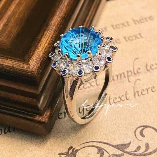 High end luxury eight heart eight arrow imitation natural sky blue topaz ring Image 1