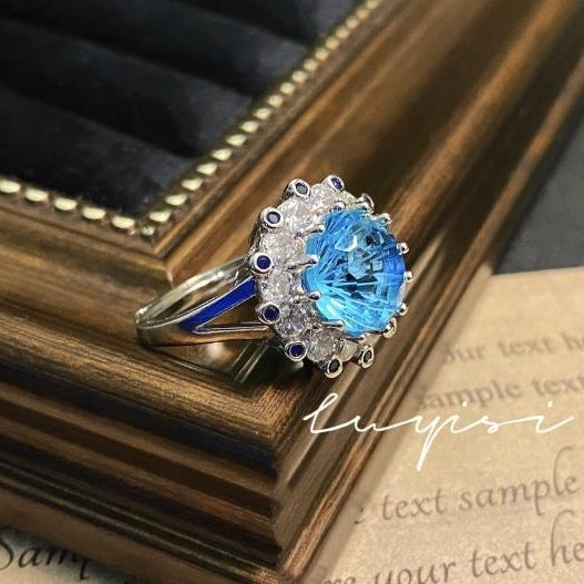 High end luxury eight heart eight arrow imitation natural sky blue topaz ring Image 2