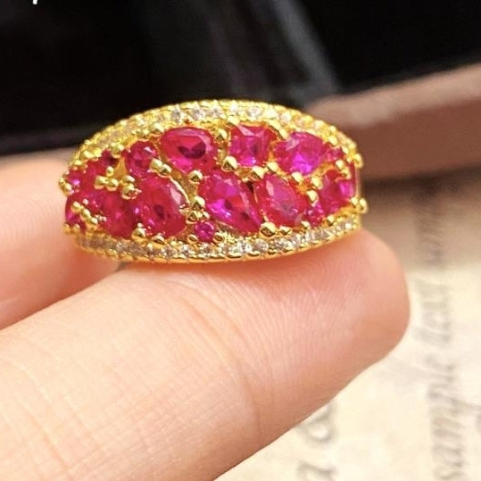 Chinese style Bubble Red Corundum Ring Vintage Vintage Light Luxury Versatile Image 1