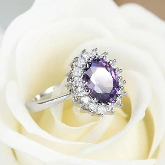 Amethyst ring with diamond crystal and adjustable ring Image 1