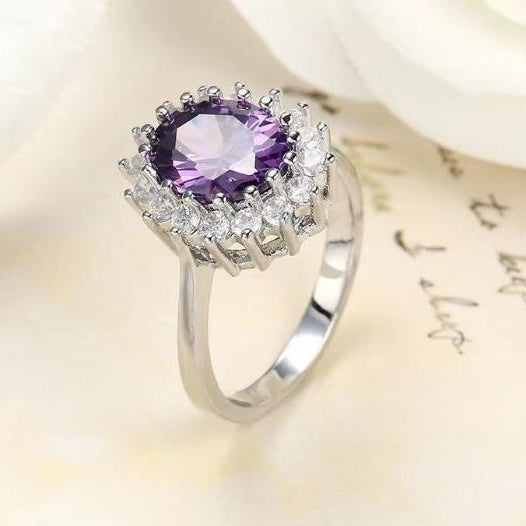 Amethyst ring with diamond crystal and adjustable ring Image 2