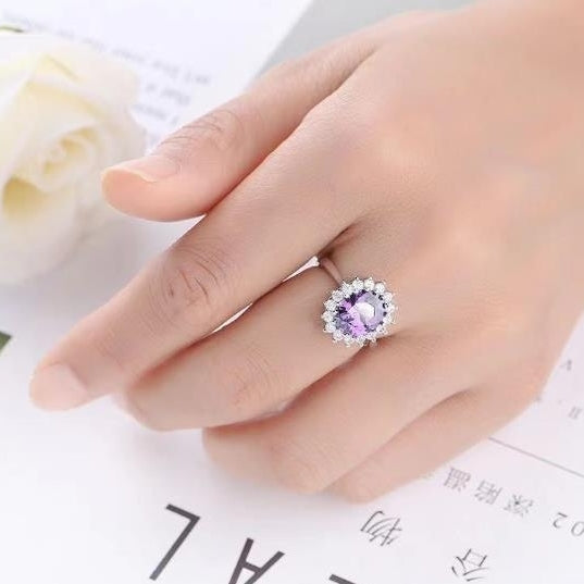 Amethyst ring with diamond crystal and adjustable ring Image 3