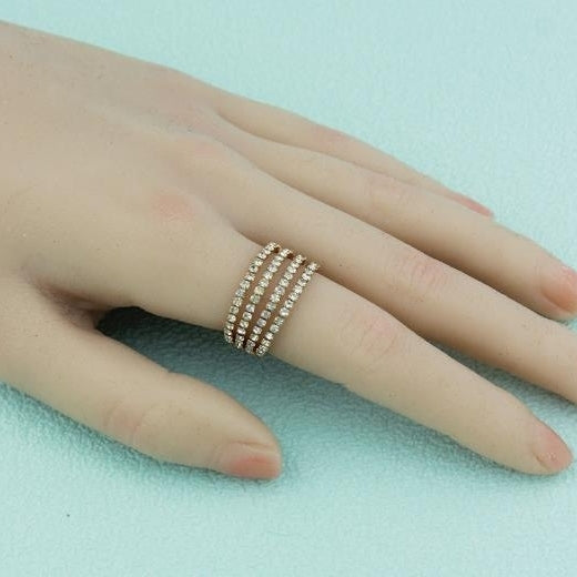 Fashionable Steel Wire Elastic Four Drain Diamond Open Ring Versatile Trendy Single Ring Image 2