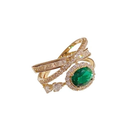 Light Luxury Heavy Industry High Texture Emerald Crystal Ring Ins Trendy Adjustable Open Ring Image 1