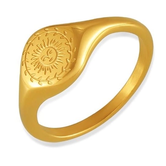 Small and niche cool style jewelry carved flower garlands surrounded by the sun design titanium steel gold-plated ring Image 1