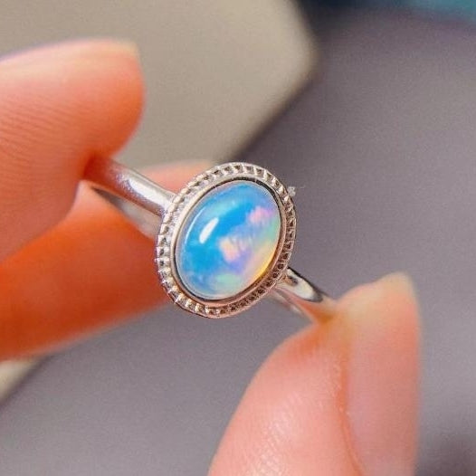 Natural Opal Ring 925 Silver Inlaid Image 1