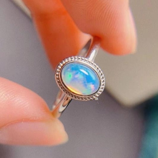 Natural Opal Ring 925 Silver Inlaid Image 2