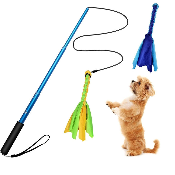 Extendable Dog Flirt Pole with Lure 10.23-26.77in Teaser Wand with 2 Replaceable Interactive Tail Toys Image 1