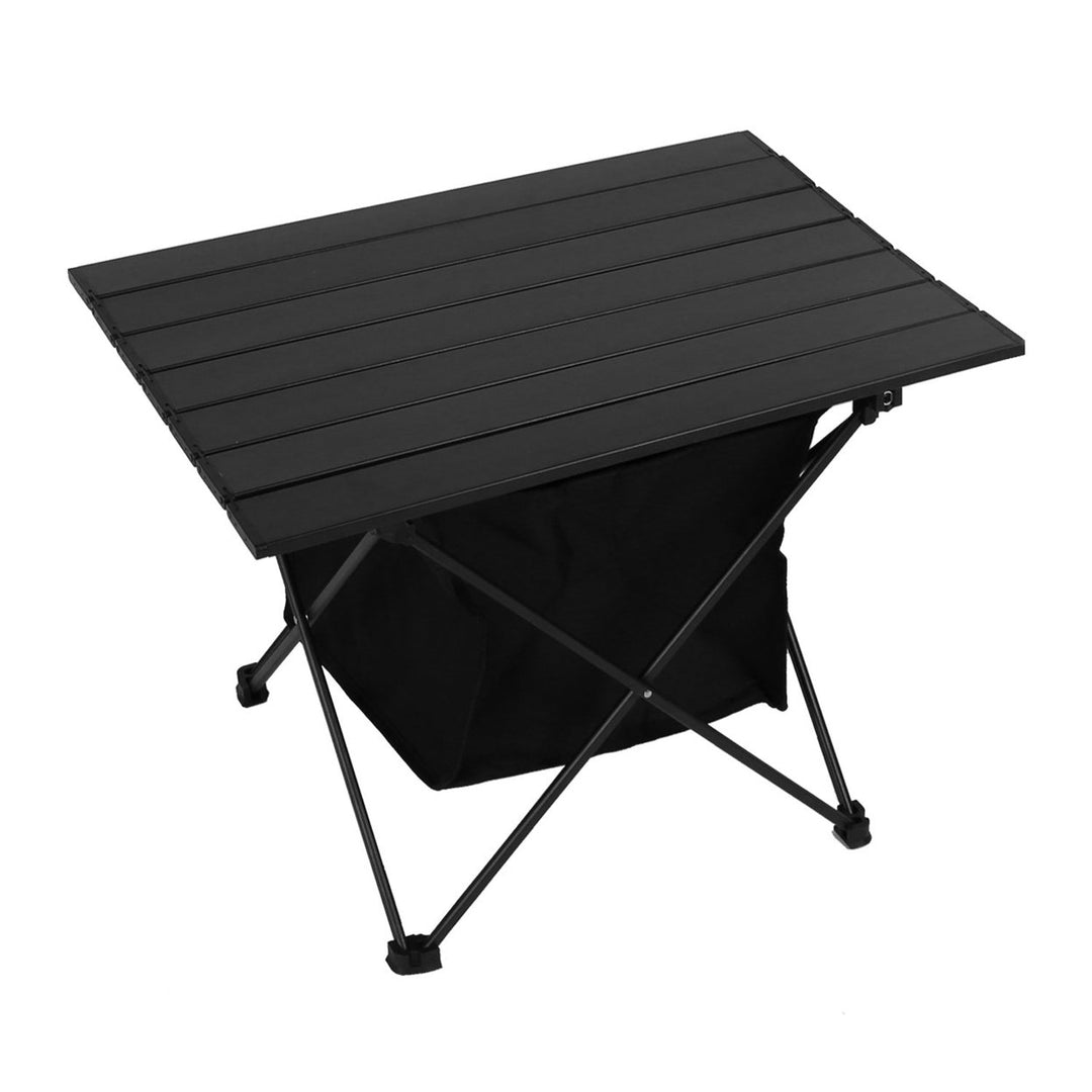 Foldable Camping Table With Storage Basket Rustproof Portable Aluminum Alloy Roll-Up Camping Table Image 1