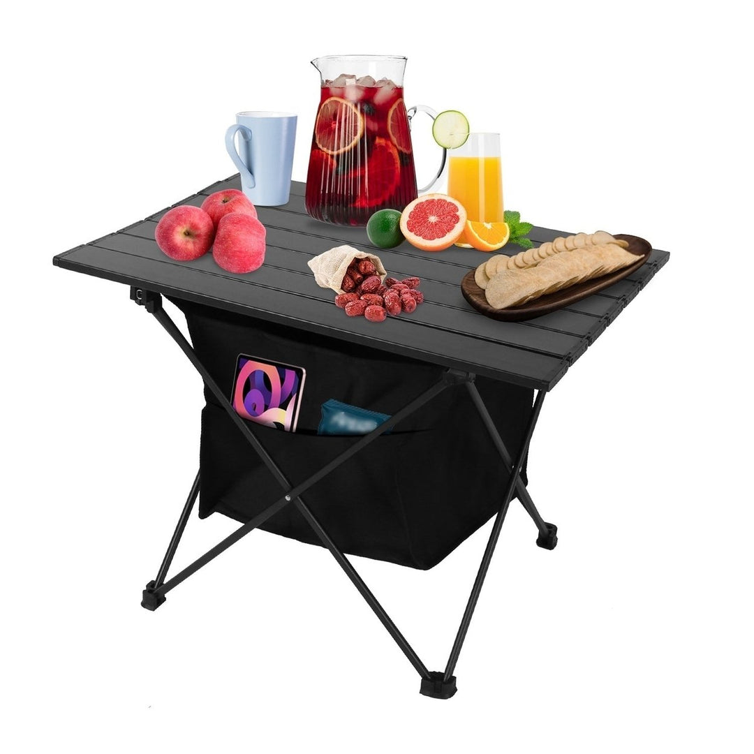 Foldable Camping Table With Storage Basket Rustproof Portable Aluminum Alloy Roll-Up Camping Table Image 3