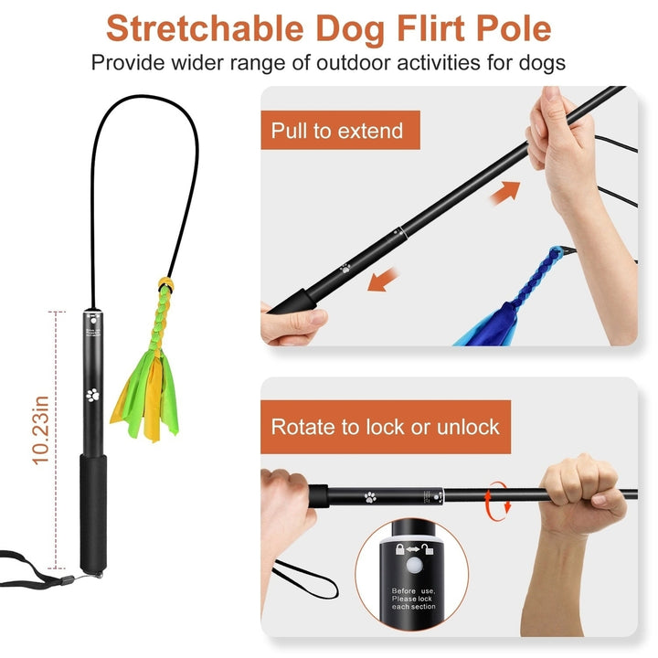 Extendable Dog Flirt Pole with Lure 10.23-26.77in Teaser Wand with 2 Replaceable Interactive Tail Toys Image 10