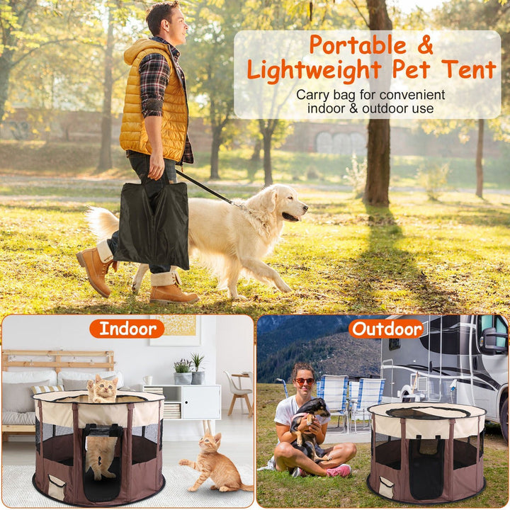 Foldable Playpen for Dog with Carry Bag Portable Travel Waterproof Indoor Outdoor Pet Cage Tent Detachable Upper Cover Image 4