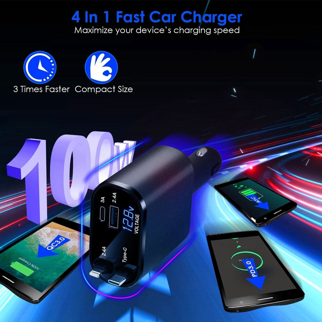 100W 4 In 1 Fast Car Charger USB C Car Charger 180 Adjustable Car Phone Charger Image 2