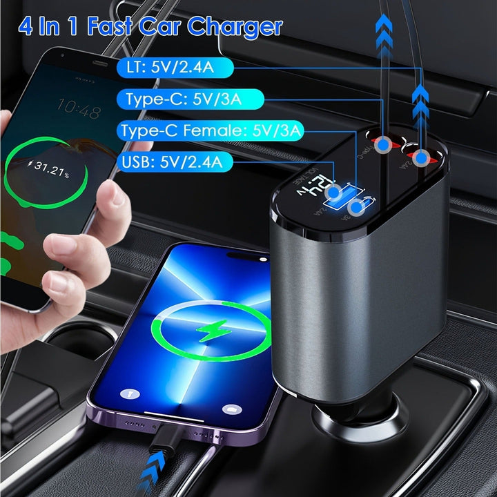 100W 4 In 1 Fast Car Charger USB C Car Charger 180 Adjustable Car Phone Charger Image 3