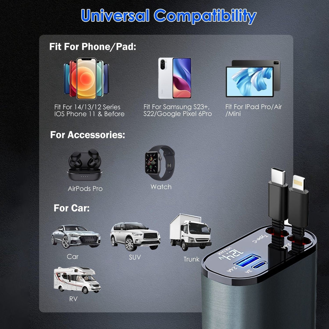 100W 4 In 1 Fast Car Charger USB C Car Charger 180 Adjustable Car Phone Charger Image 4