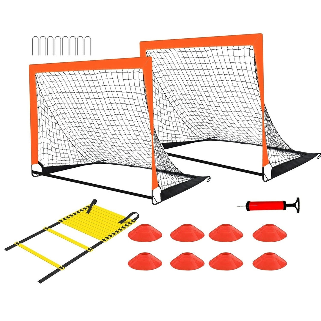 Kids Soccer Goal Training Equipment Set For Backyard Foldable 4x3FT Soccer Net Agility Ladder Image 1