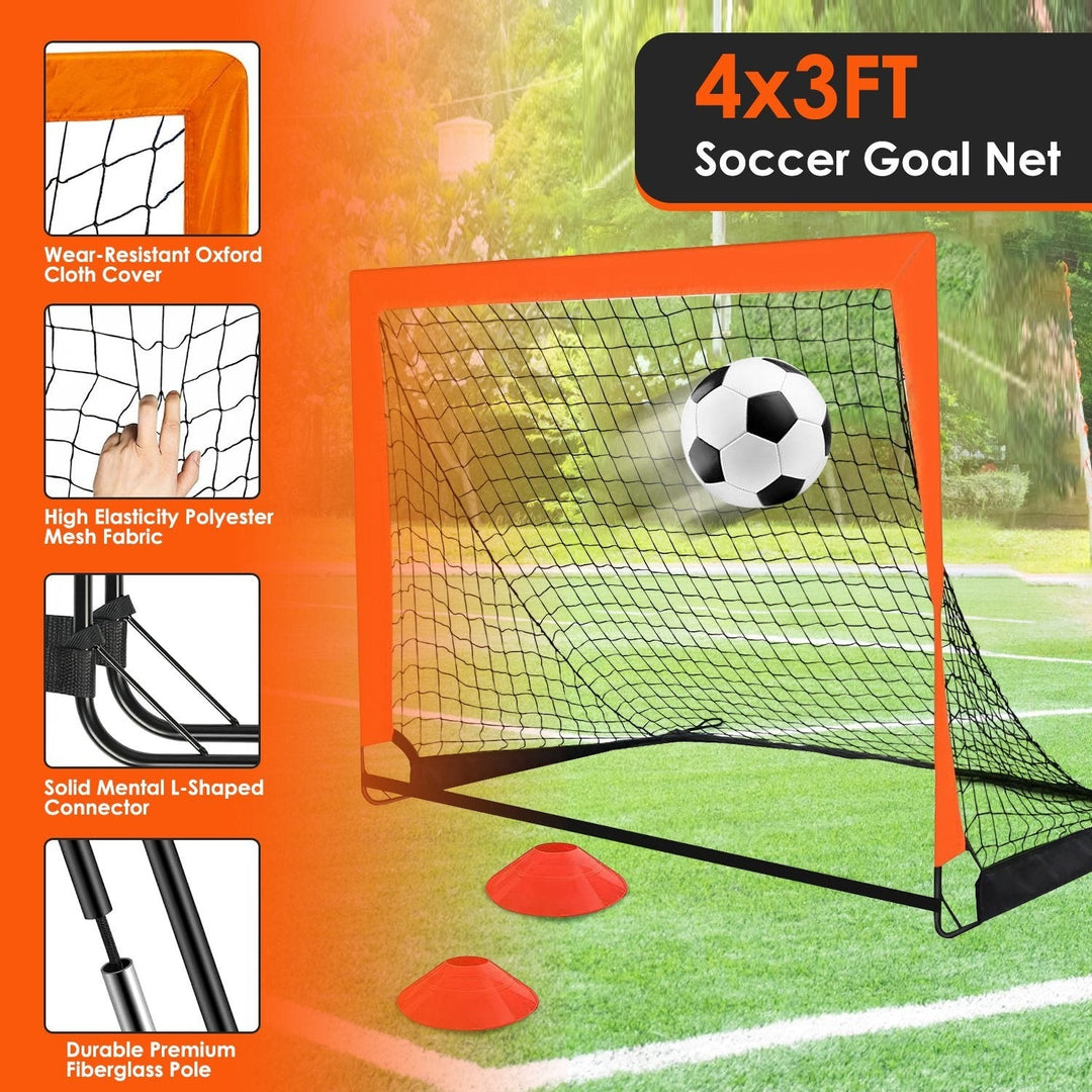 Kids Soccer Goal Training Equipment Set For Backyard Foldable 4x3FT Soccer Net Agility Ladder Image 3