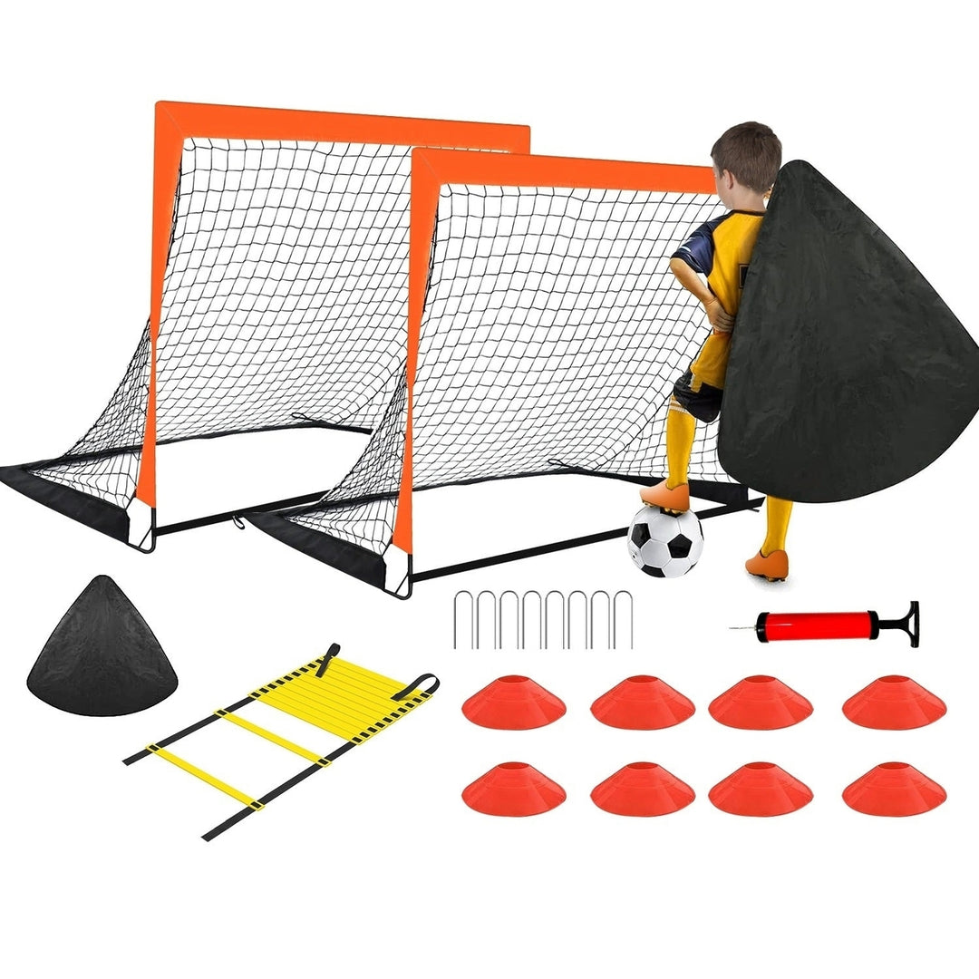 Kids Soccer Goal Training Equipment Set For Backyard Foldable 4x3FT Soccer Net Agility Ladder Image 11