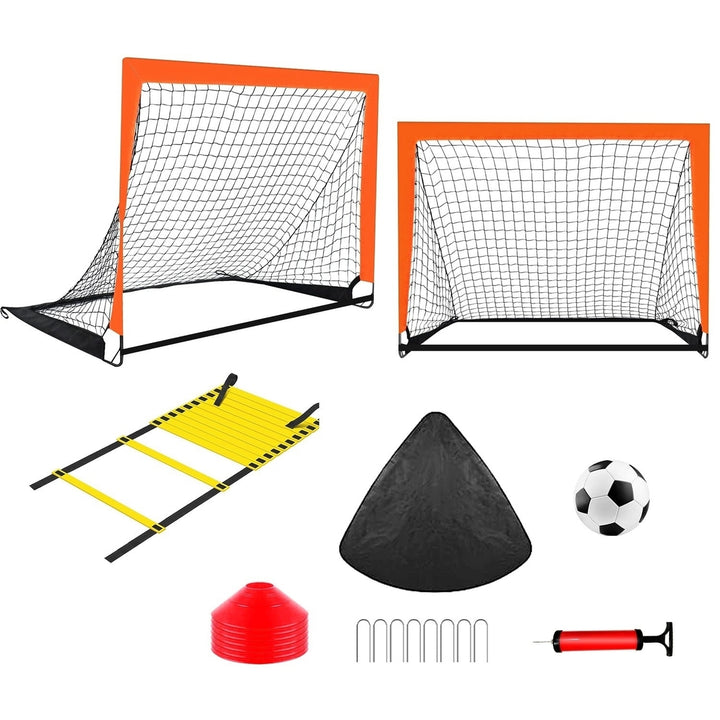 Kids Soccer Goal Training Equipment Set For Backyard Foldable 4x3FT Soccer Net Agility Ladder Image 12