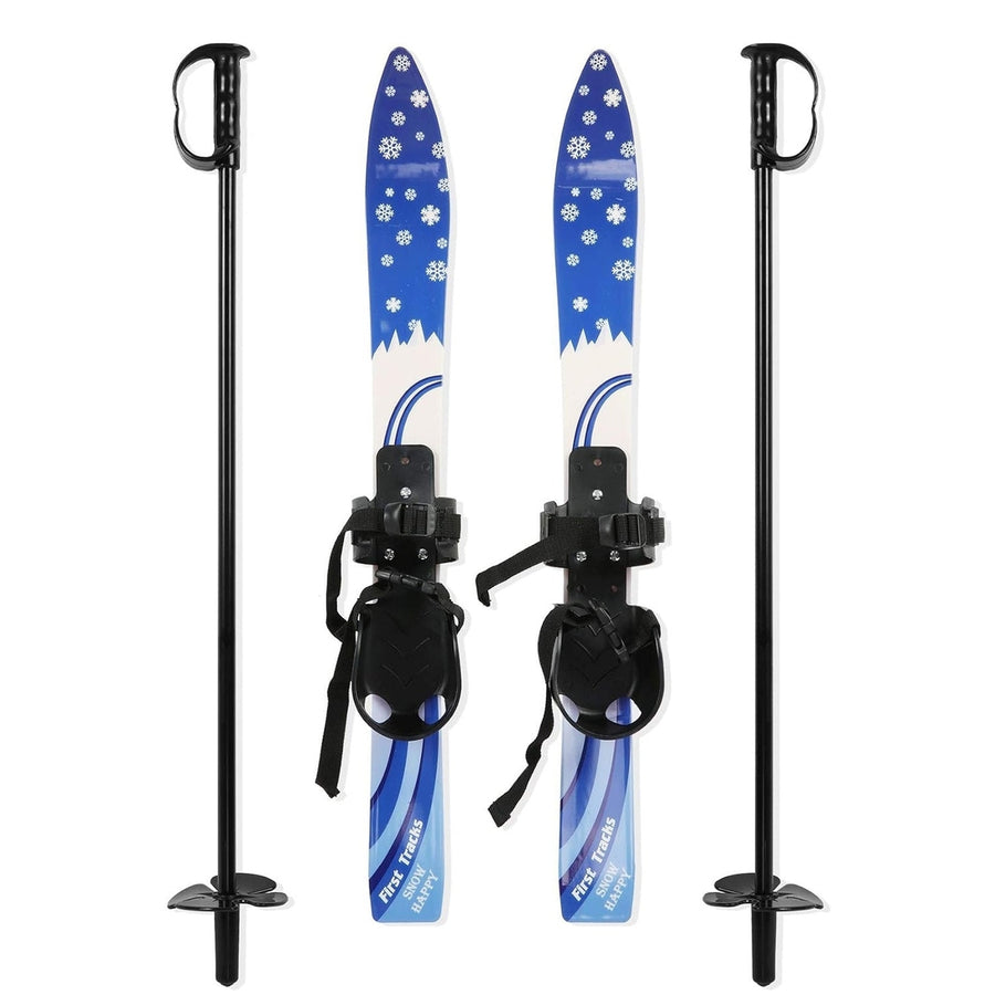 Snow Ski and Pole Set with Bindings Ski Boards for Kids Age 2 to 4 Beginners Blue Image 1