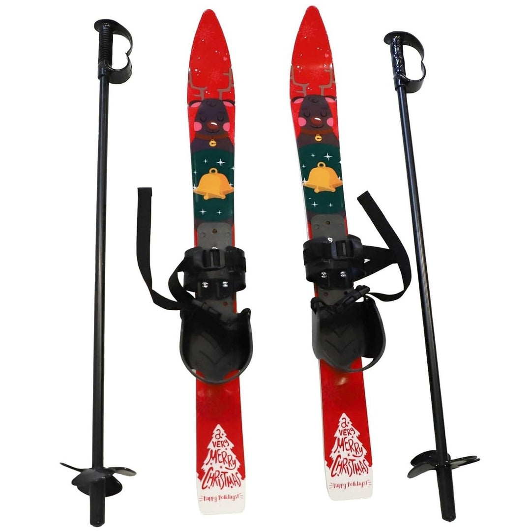 Snow Ski and Pole Set with Bindings Ski Boards for Kids Age 2 to 4 Beginners Blue Image 2