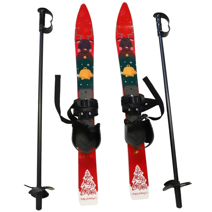 Snow Ski and Pole Set with Bindings Ski Boards for Kids Age 2 to 4 Beginners Blue Image 2