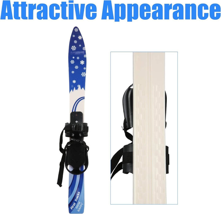 Snow Ski and Pole Set with Bindings Ski Boards for Kids Age 2 to 4 Beginners Blue Image 4