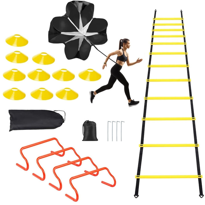 Speed Agility Training Equipment Set For Pro Beginner Including Cones Parachute Stakes Hurdles 19.68FT Ladder Image 10