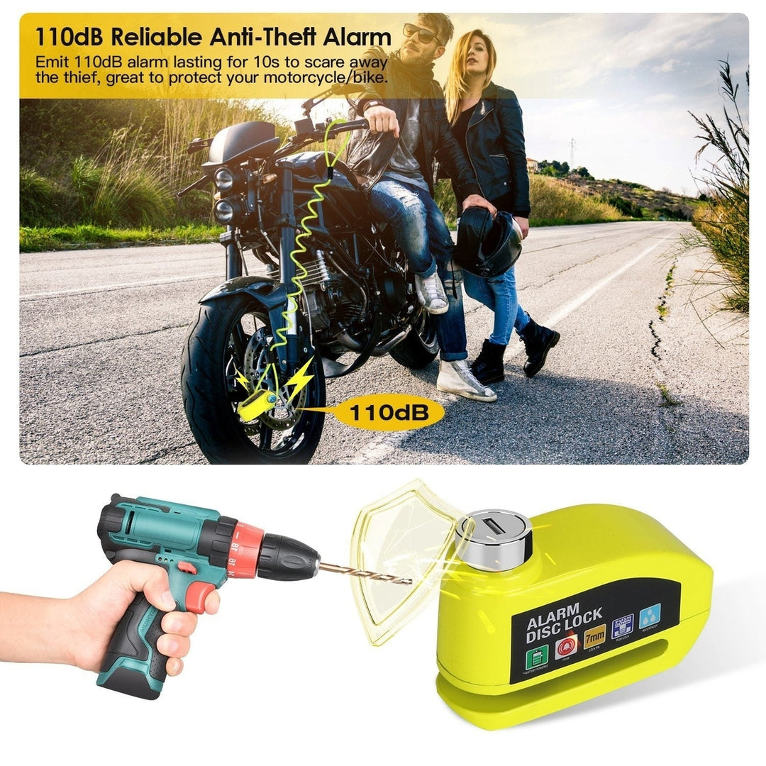 Motorcycle Disc Lock Alarm Anti theft Brake Disc Lock Wheel Alarm Security Lock with 110dB Alarm 2 Keys 3.94FT Reminder Image 2