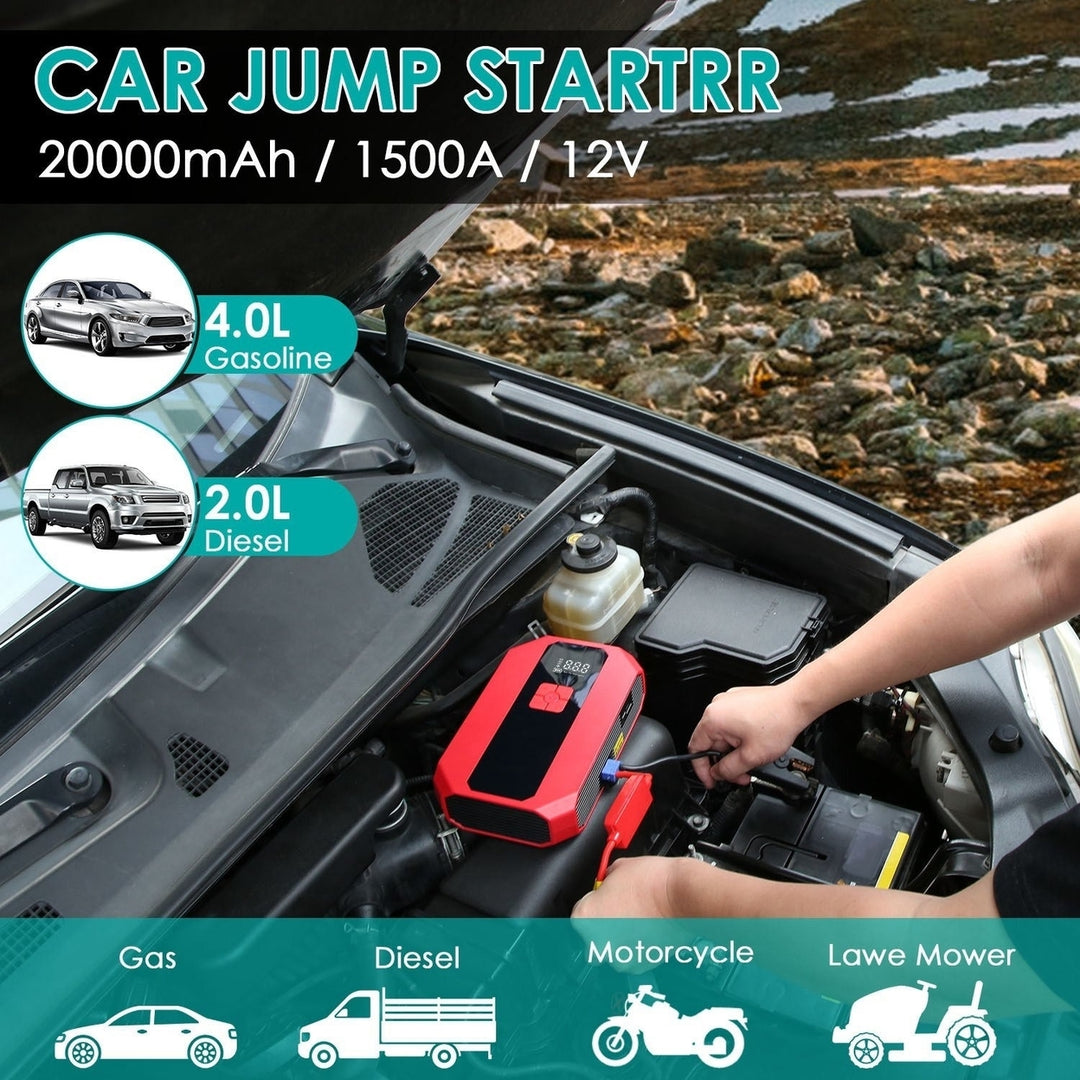 Portable Car Jump Starter Air Compressor 1500A 400PSI Car Battery Charger Jump Starter Power Bank LED Flashlight Digital Image 2