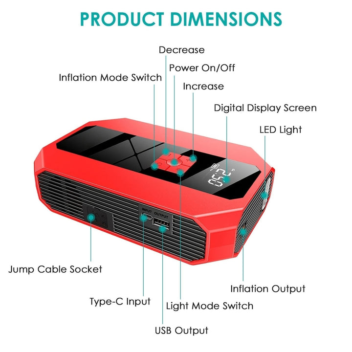 Portable Car Jump Starter Air Compressor 1500A 400PSI Car Battery Charger Jump Starter Power Bank LED Flashlight Digital Image 8