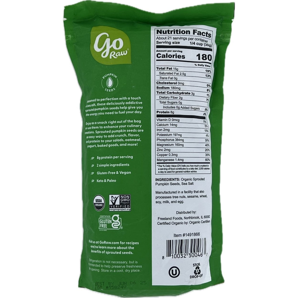 Go Raw Pumpkin Seeds with Sea Salt Sprouted and Organic 22 Ounce Bag Image 2