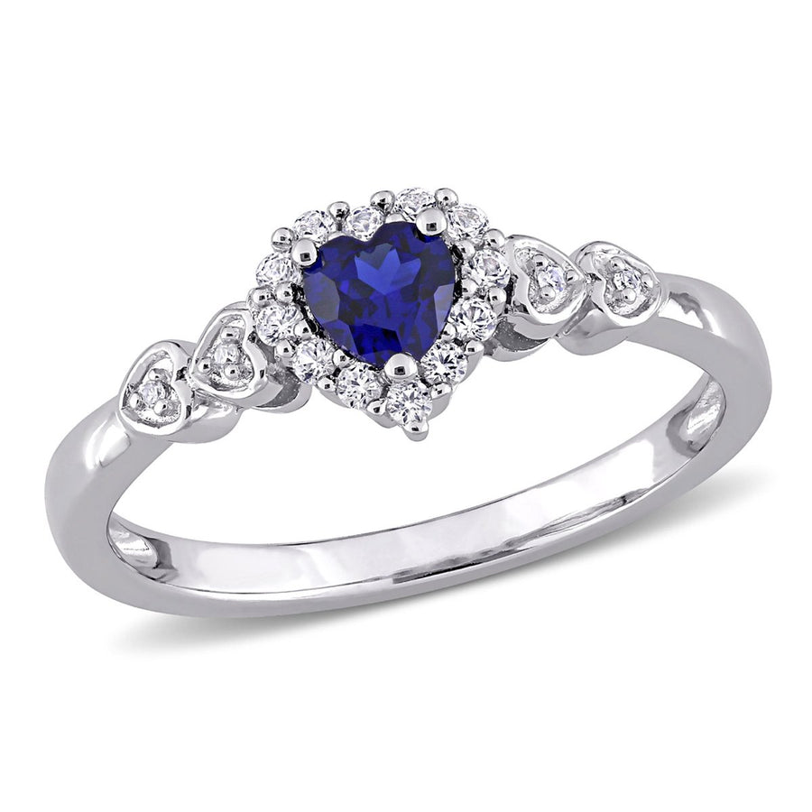 2/5 Carat (ctw) Lab-Created Blue and White Sapphire Heart Ring in Sterling Silver Image 1