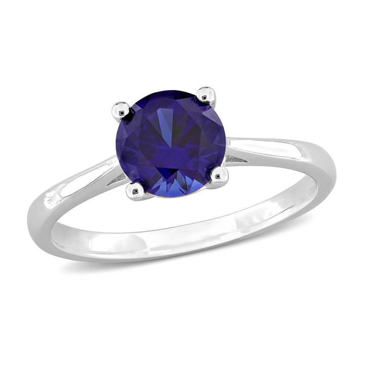 1.61 Carat (ctw) Lab-Created Blue Sapphire Solitaire Ring in Sterling Silver Image 1