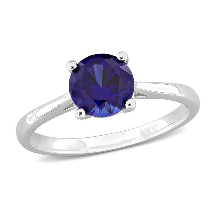 1.61 Carat (ctw) Lab-Created Blue Sapphire Solitaire Ring in Sterling Silver Image 1