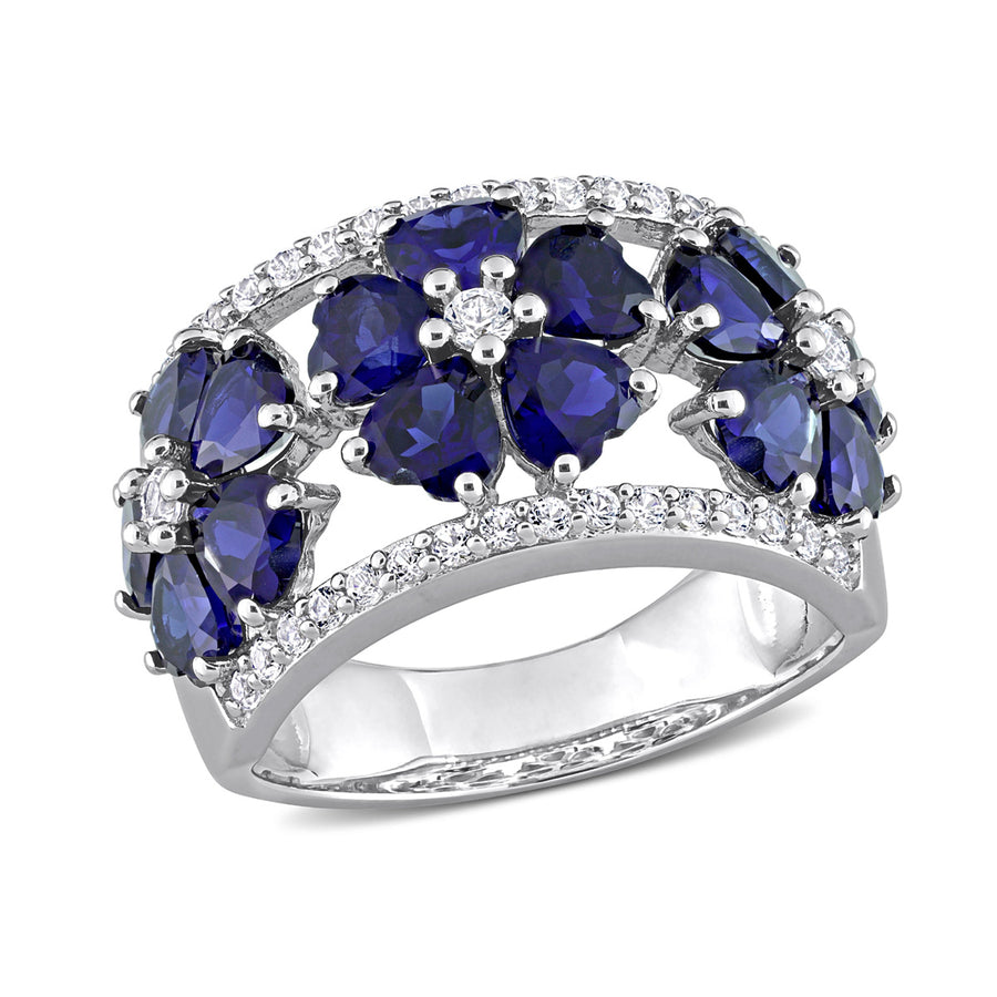 4.49 Carat (ctw) Lab-Created Blue Sapphire Flower Band Ring in Sterling Silver Image 1