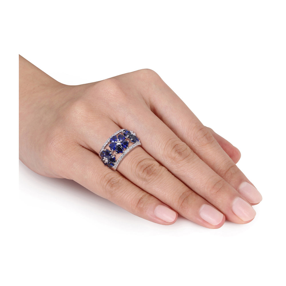 4.49 Carat (ctw) Lab-Created Blue Sapphire Flower Band Ring in Sterling Silver Image 2