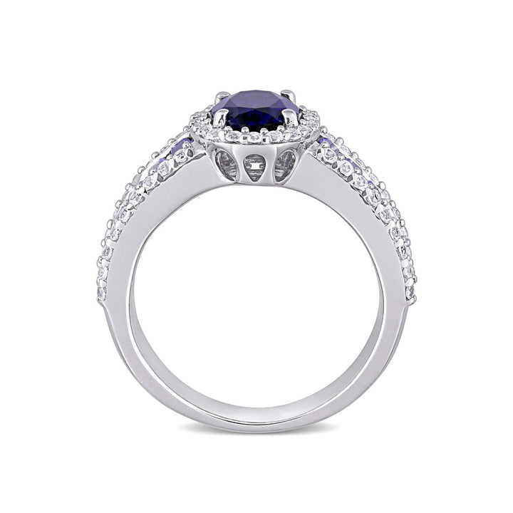 4.72 Carat (ctw) Lab-Created Blue and White Sapphire Halo Ring in Sterling Silver Image 3