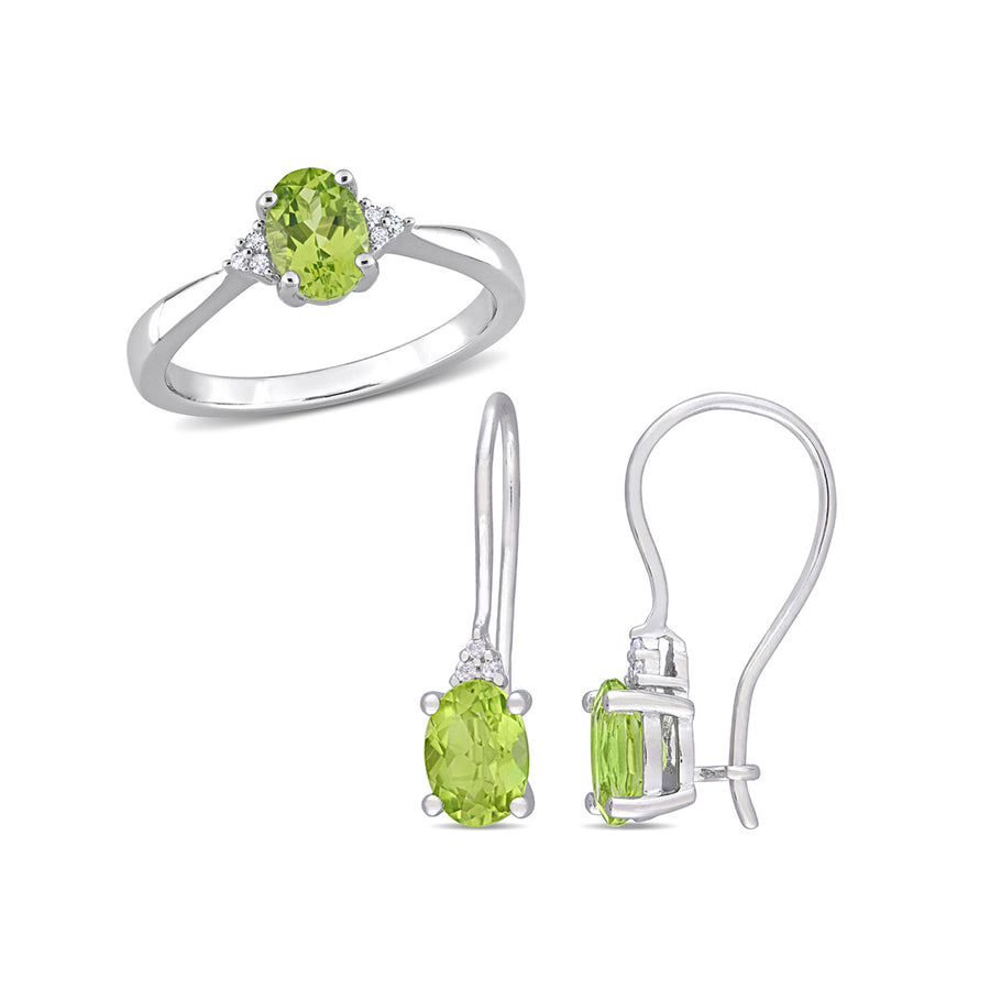 4/5 Carat (ctw) Green Peridot Ring and Earrings Set in Sterling Silver Image 1