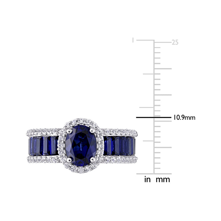 4.72 Carat (ctw) Lab-Created Blue and White Sapphire Halo Ring in Sterling Silver Image 4