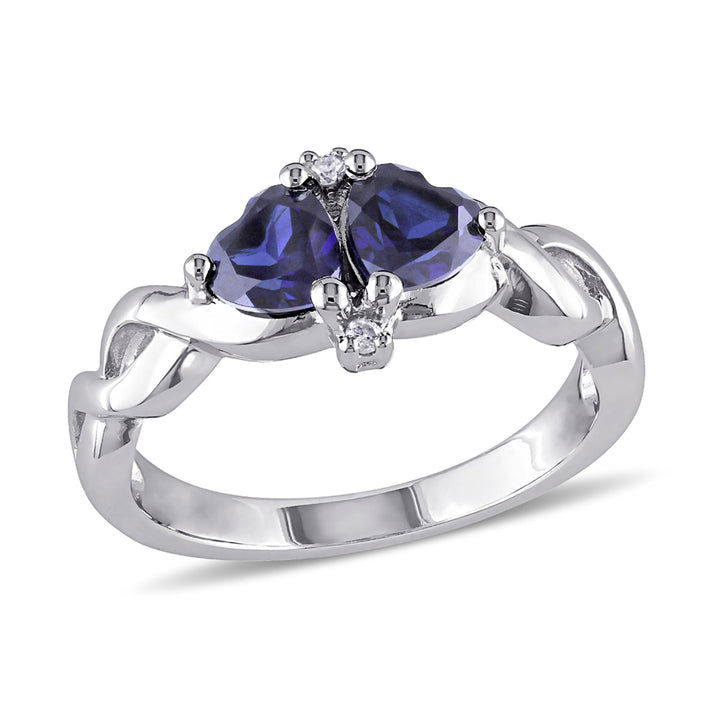 1.14 Carat (ctw) Lab-Created Blue Sapphire Double Heart Ring in Sterling Silver Image 1