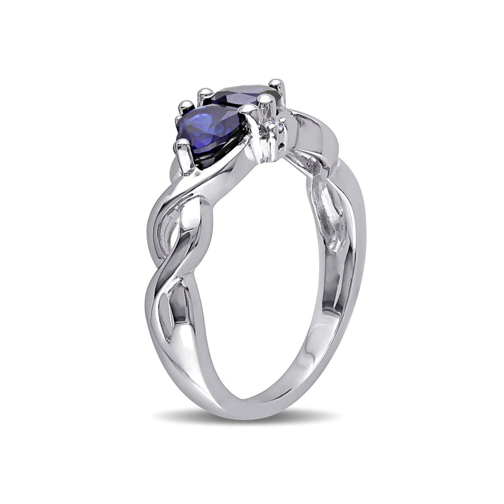 1.14 Carat (ctw) Lab-Created Blue Sapphire Double Heart Ring in Sterling Silver Image 2