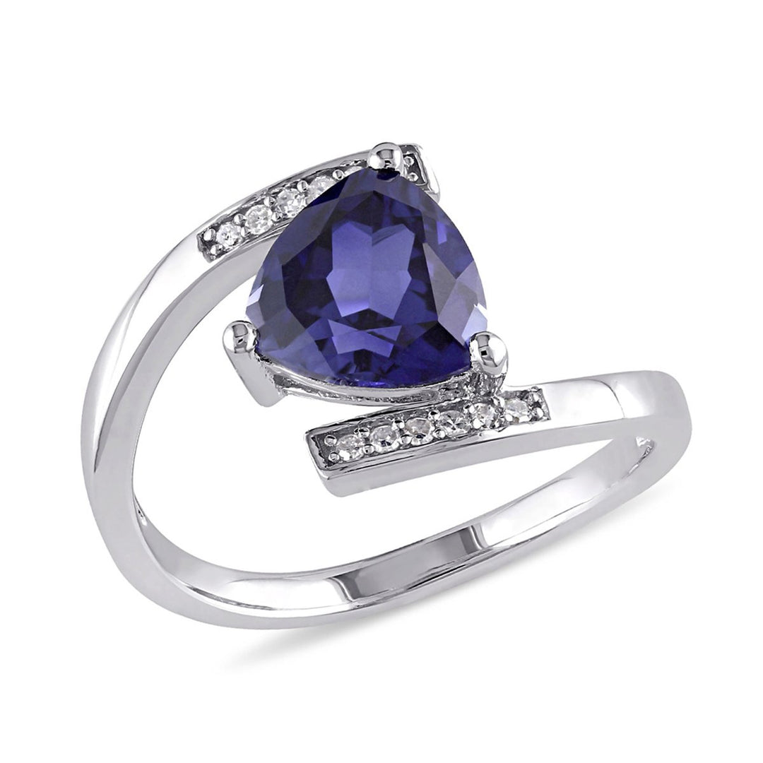 2.40 Carat (ctw) Lab-Created Blue Sapphire Trillion Ring in Sterling Silver Image 1