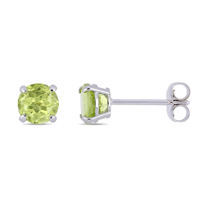 1.12 Carat (ctw) Round Peridot Solitaire Earrings in 14K White Gold Image 1